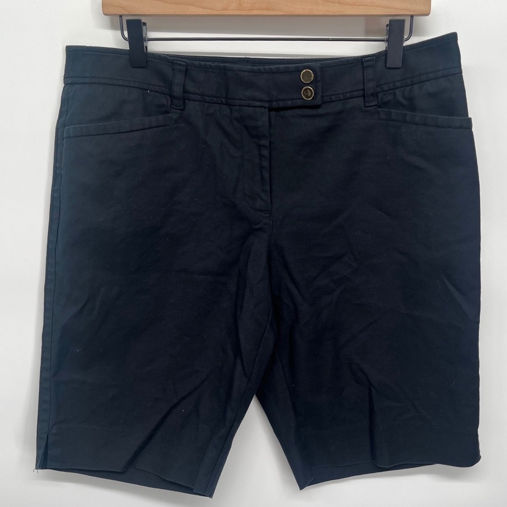 Charter Club Bermuda Shorts‎ Women 12 Black Cotton Stretch Casual Classic Preppy